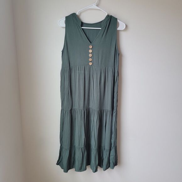Unbranded Dresses & Skirts - Small S Green Dress Tiered Midi V Neck Modal Summer Dress Sleeveless